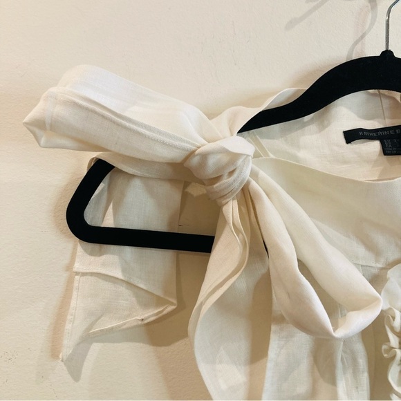 KATHERINE BARCLAY Sz S 100% Linen 3-D Flowers Shoulder Tie Zipper Closure Blouse - Picture 6 of 8